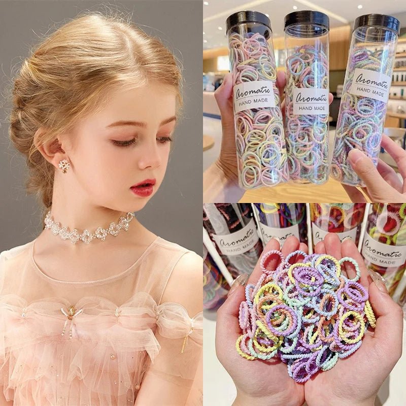 1 Bottle Hair Accessories Girls Elastic Hair Bands Hair Wear Children Cute Headdress Princess Colorful Head Wear 130 piece - Tiny Treasure Boutik