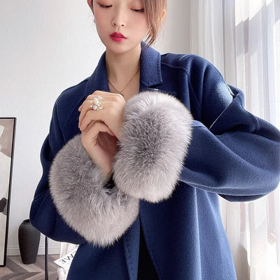 100% Real Fox Fur Cuffs Winter Natural Warm Wristband Ring Women Coat Decorate Fox Fur Sleeve Bracelet Fashion Arm Warmer Gloves - Tiny Treasure Boutik