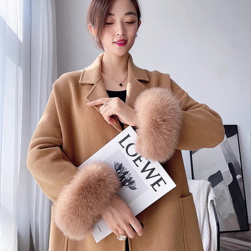 100% Real Fox Fur Cuffs Winter Natural Warm Wristband Ring Women Coat Decorate Fox Fur Sleeve Bracelet Fashion Arm Warmer Gloves - Tiny Treasure Boutik