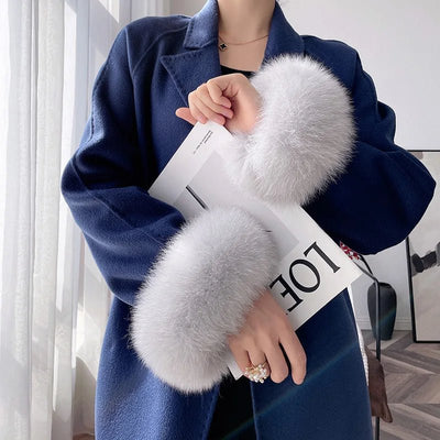 100% Real Fox Fur Cuffs Winter Natural Warm Wristband Ring Women Coat Decorate Fox Fur Sleeve Bracelet Fashion Arm Warmer Gloves - Tiny Treasure Boutik