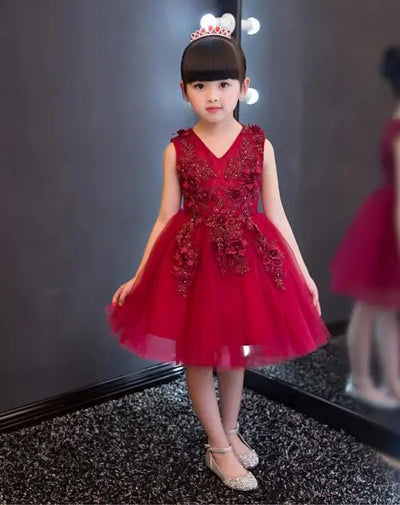 2017 Christmas Baby Girls Party Red Dress Evening Wear Long Tail Girls Clothes Elegant Flower Girl Dress Kids Baby Dresses 1 - 12T - Tiny Treasure Boutik