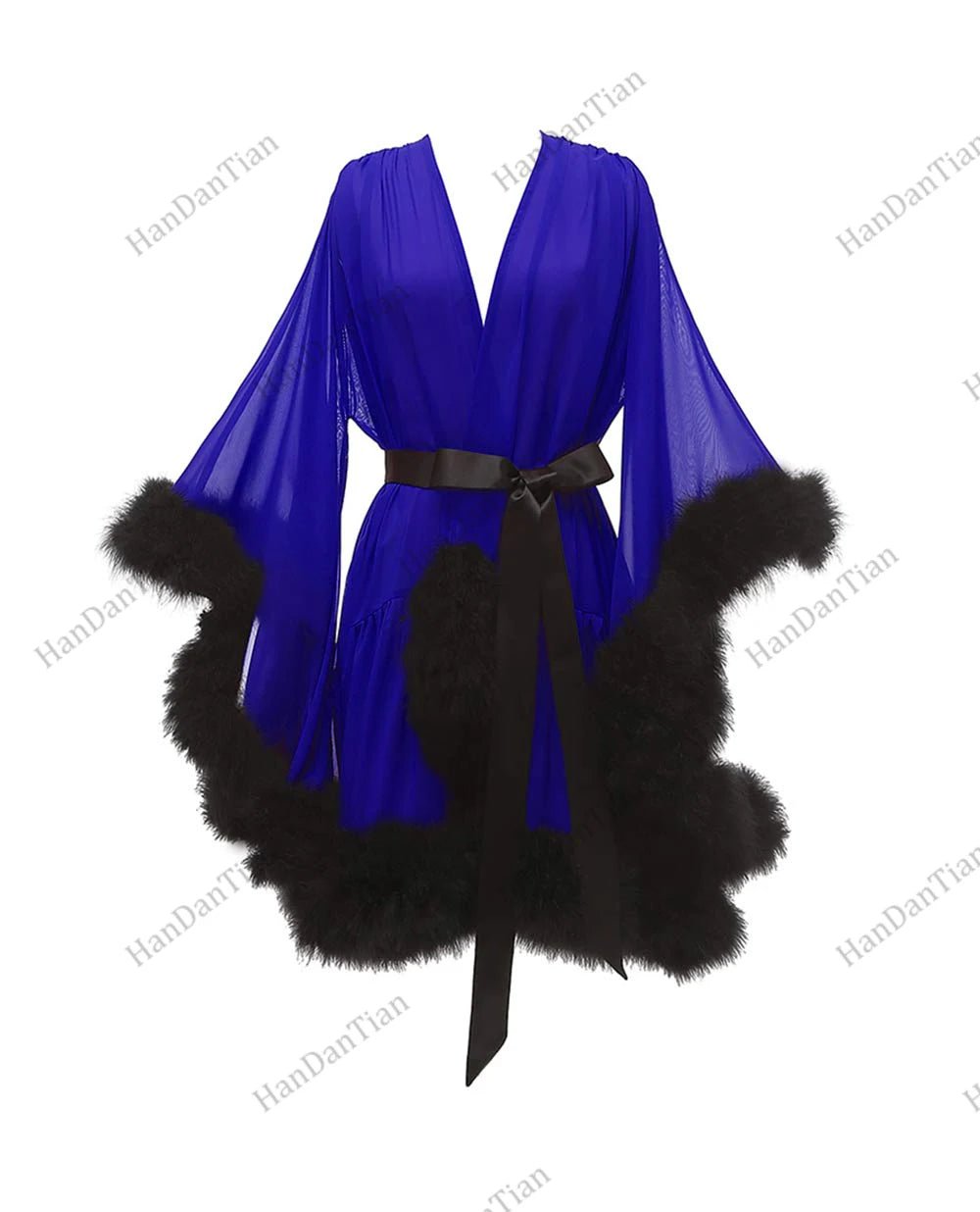 2021 Feather fur bride see - through robe sexy illusion lingerie pajamas bathrobe nightgown - Tiny Treasure Boutik