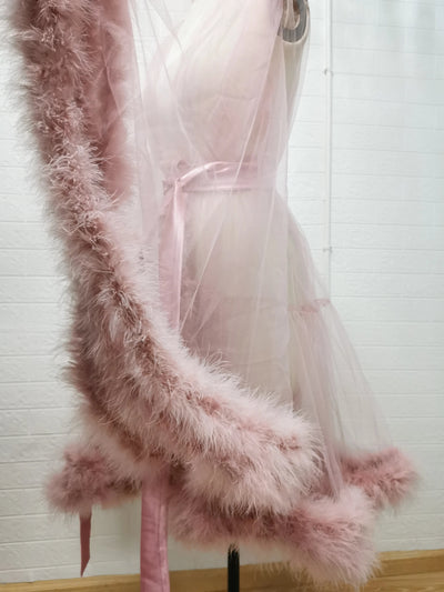 2021 Feather fur bride see - through robe sexy illusion lingerie pajamas bathrobe nightgown - Tiny Treasure Boutik