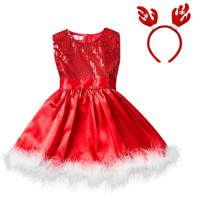 2023 Baby Girls Christmas Dress Kids Santa Claus Red Sleeveless Sequined Tulle Tutu Princess NewYear Xmas Birthday Party Costume - Tiny Treasure Boutik