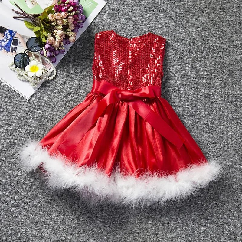 2023 Baby Girls Christmas Dress Kids Santa Claus Red Sleeveless Sequined Tulle Tutu Princess NewYear Xmas Birthday Party Costume - Tiny Treasure Boutik