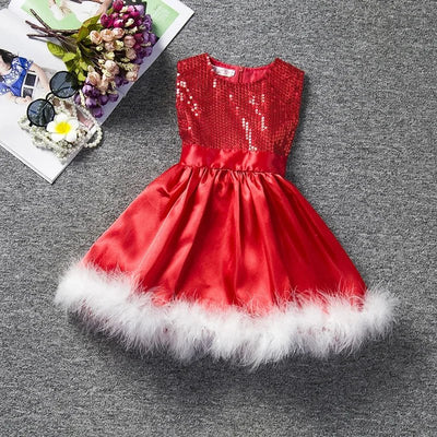 2023 Baby Girls Christmas Dress Kids Santa Claus Red Sleeveless Sequined Tulle Tutu Princess NewYear Xmas Birthday Party Costume - Tiny Treasure Boutik