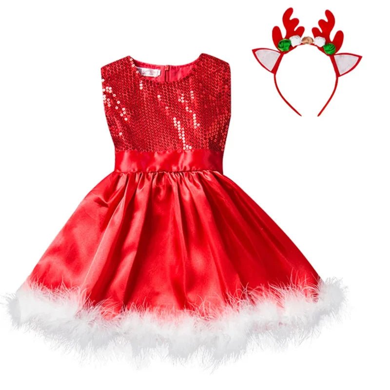 2023 Baby Girls Christmas Dress Kids Santa Claus Red Sleeveless Sequined Tulle Tutu Princess NewYear Xmas Birthday Party Costume - Tiny Treasure Boutik