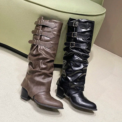 2024 High Quality Wasteland y2k style Vintage Detachable Boot Barrel Western Boots for Women Black Belt Straps Boot Shoes - Tiny Treasure Boutik