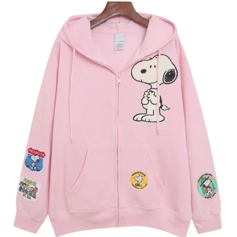 2024 Snoopy Fashion Cardigan Jacket Kawaii Girls Sweet All - match Autumn Winter Loose Pocket Zipper Shirt Hooded Plus Coat Gifts - Tiny Treasure Boutik