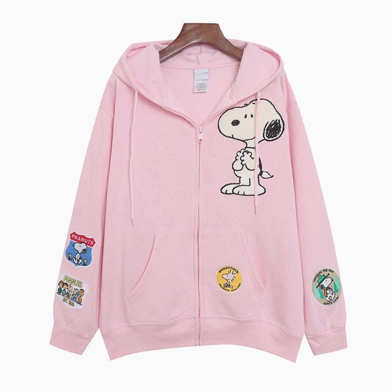 2024 Snoopy Fashion Cardigan Jacket Kawaii Girls Sweet All - match Autumn Winter Loose Pocket Zipper Shirt Hooded Plus Coat Gifts - Tiny Treasure Boutik