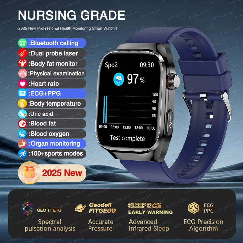 2025 New Micro Physical Examination ECG Smart Watch Men Uric Acid Body Fat Five Organ BP Health Watches HD Call Smart Bracelet