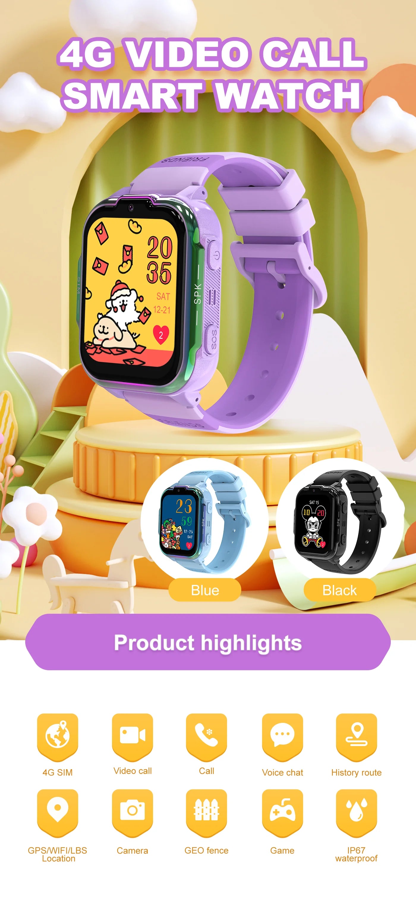 2025 NEW For Xiaomi GPS Children's Smart Watch 4G Track Video Call Camera SOS Waterproof Display Location LBS Tracker SmartWatch