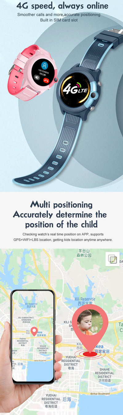 Smart 4G GPS WI-FI Tracker Locate Kid Students Men Remote Camera Voice Monitor Wristwatch SOS Video Call Android Phone Watch