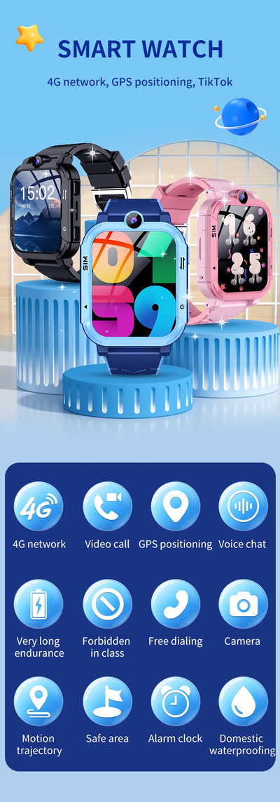 4G Kids Smart Watch Phone 1+8GB GPS WiFi Tracker Location Video Call SOS Call Back Monitor APP Dowload Children Smartwatch Gifts