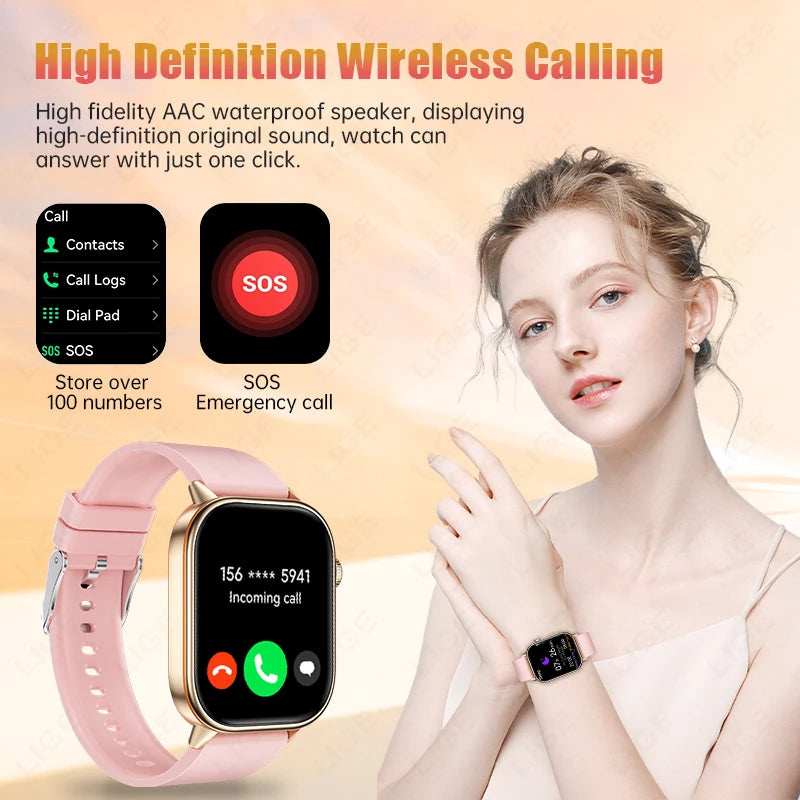 LIGE 2025 For Android IOS GPS Smart Watch Women 2.01" HD Screen Heart Rate Bluetooth Call Compass IP68 Waterproof Men Smartwatch