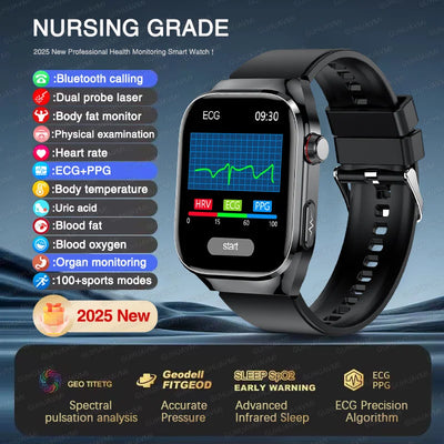 2025 New Micro Physical Examination ECG Smart Watch Men Uric Acid Body Fat Five Organ BP Health Watches HD Call Smart Bracelet