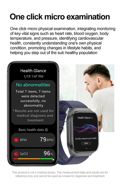 2025 New Micro Physical Examination ECG Smart Watch Men Uric Acid Body Fat Five Organ BP Health Watches HD Call Smart Bracelet