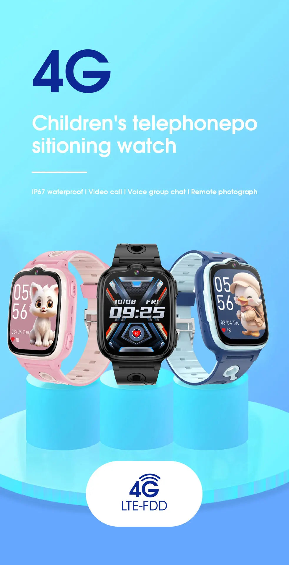2025 new 4G children's smart phone watch GPS tracking high-definition video call IP67 waterproof parental control SOS anti loss