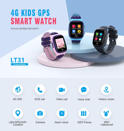 LT31 Video Call 4G Kids Smart Watch Waterproof WiFi GPS Camera Phone Child Baby Interesting Games Smartwatch Monitor Clock Gifts