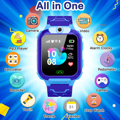 Q12B SIM Smart Watch Kids GPS WIFI Video Call SOS IP67 Waterproof Child Smartwatch Camera Monitor Tracker Location Phone Watch