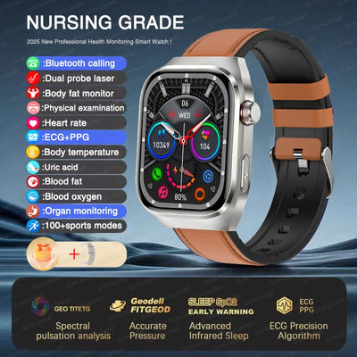 2025 New Micro Physical Examination ECG Smart Watch Men Uric Acid Body Fat Five Organ BP Health Watches HD Call Smart Bracelet