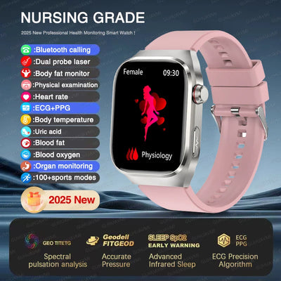 2025 New Micro Physical Examination ECG Smart Watch Men Uric Acid Body Fat Five Organ BP Health Watches HD Call Smart Bracelet