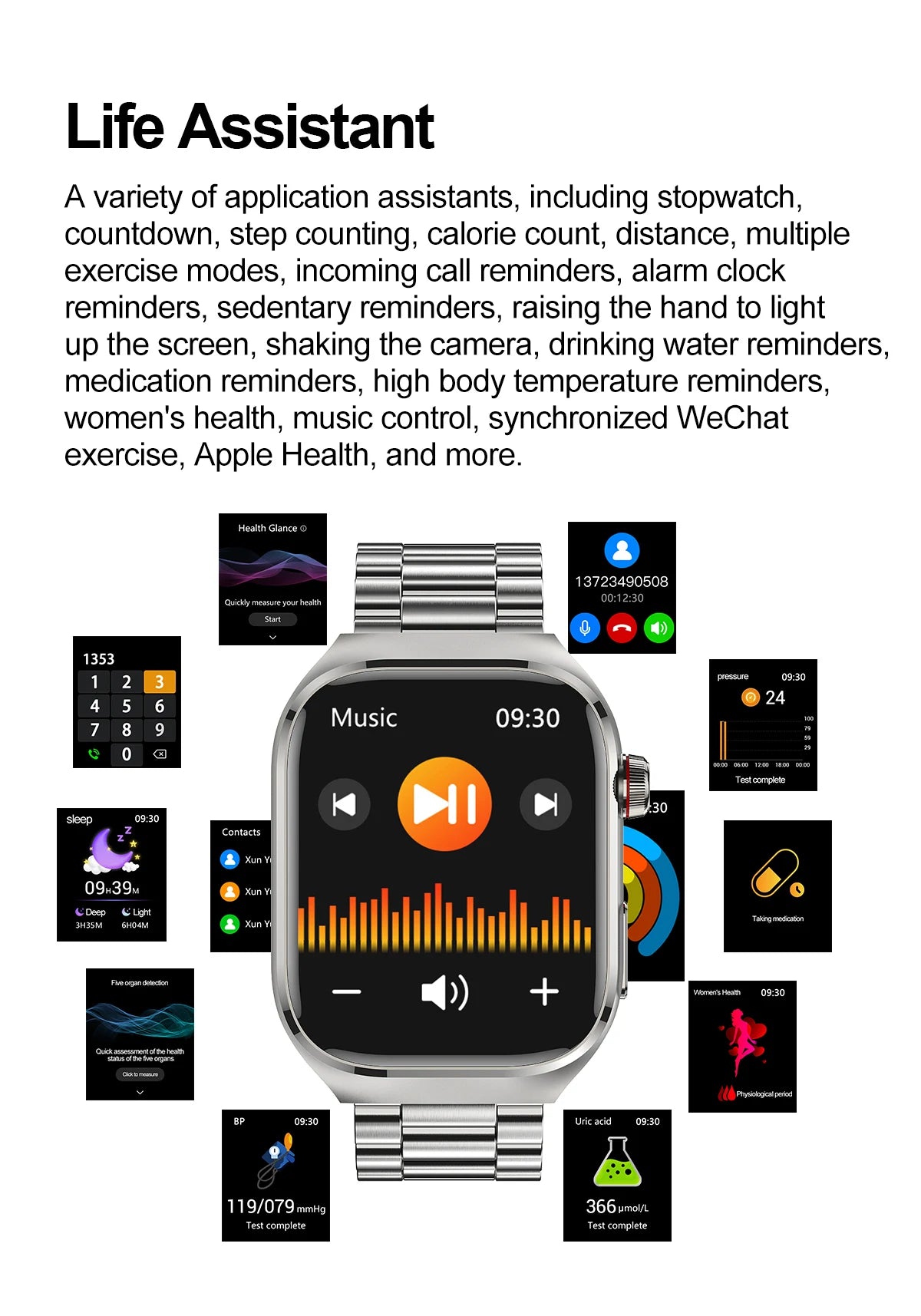 2025 New Micro Physical Examination ECG Smart Watch Men Uric Acid Body Fat Five Organ BP Health Watches HD Call Smart Bracelet