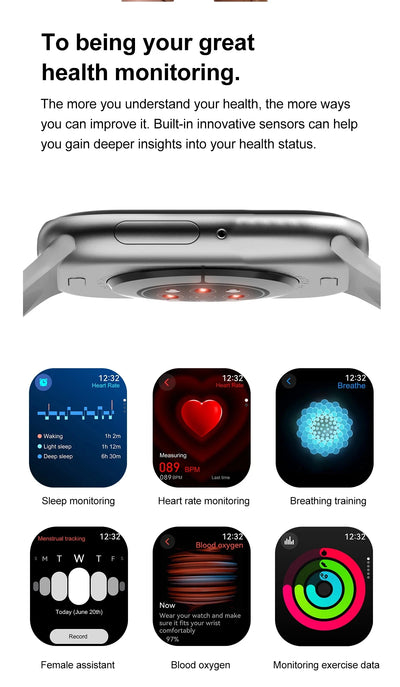 New GPS Smart Watch Men For Apple Watch 9 Series Always On Display Body Temperature BT Call NFC Women Smartwatch For IOS Android