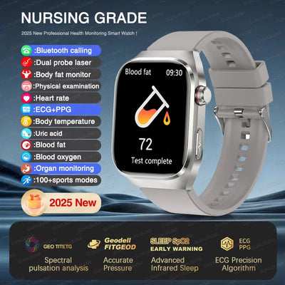 2025 New Micro Physical Examination ECG Smart Watch Men Uric Acid Body Fat Five Organ BP Health Watches HD Call Smart Bracelet