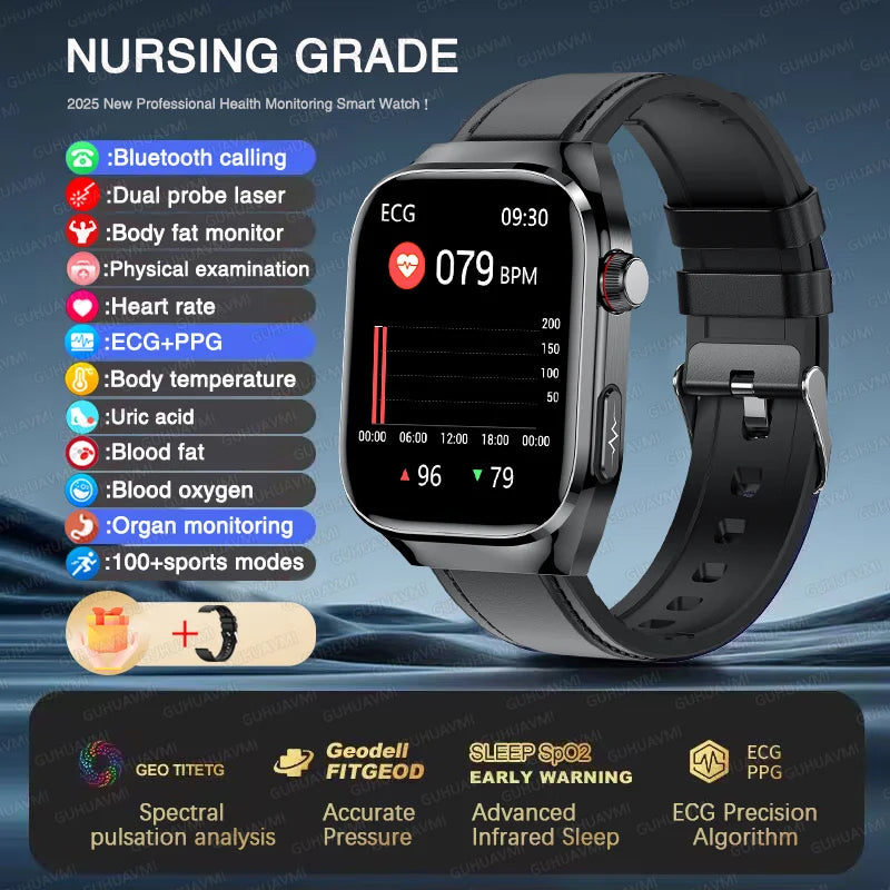 2025 New Micro Physical Examination ECG Smart Watch Men Uric Acid Body Fat Five Organ BP Health Watches HD Call Smart Bracelet