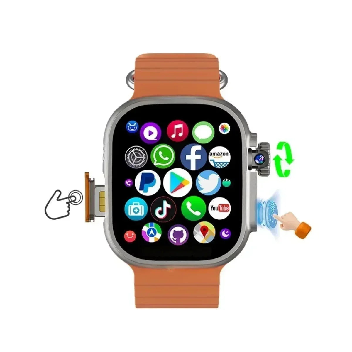 New DW100 4G Android Smartwatch Global Call Fingerprint Unlock 4G SIM Card 2.29 Inch AMOLED Video Chat WIFI GPS App Download