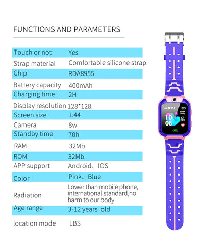 Q12B SIM Smart Watch Kids GPS WIFI Video Call SOS IP67 Waterproof Child Smartwatch Camera Monitor Tracker Location Phone Watch