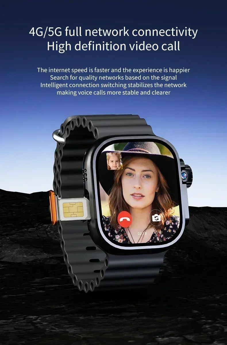 New DW100 4G Android Smartwatch Global Call Fingerprint Unlock 4G SIM Card 2.29 Inch AMOLED Video Chat WIFI GPS App Download