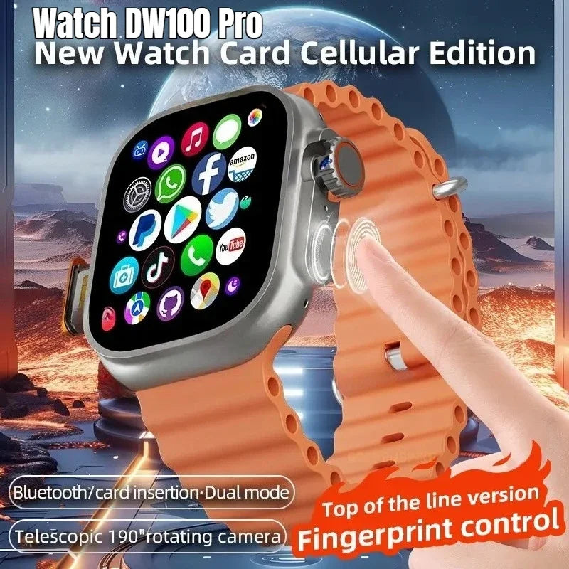 New DW100 4G Android Smartwatch Global Call Fingerprint Unlock 4G SIM Card 2.29 Inch AMOLED Video Chat WIFI GPS App Download