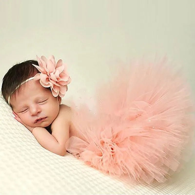 Baby Tutu Skirt Newborn Photography Props Cute Princess Infant Outfit With Flower Headband Accesssories Baby Girls Dress - Tiny Treasure Boutik