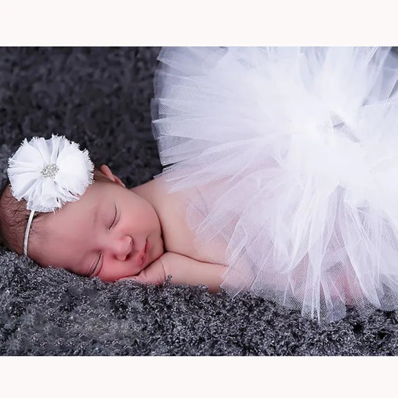 Baby Tutu Skirt Newborn Photography Props Cute Princess Infant Outfit With Flower Headband Accesssories Baby Girls Dress - Tiny Treasure Boutik