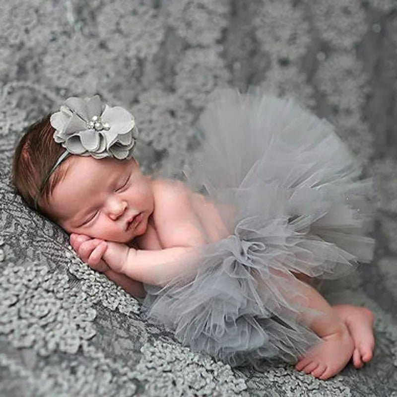 Baby Tutu Skirt Newborn Photography Props Cute Princess Infant Outfit With Flower Headband Accesssories Baby Girls Dress - Tiny Treasure Boutik