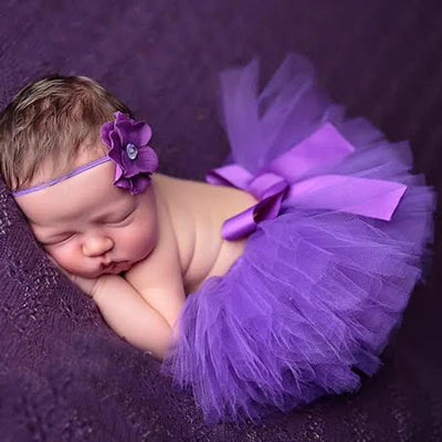 Cute Baby Girls Purple Tutu Skirts Infant Layers Ballet Tulle Pettiskirts with Ribbon Bow and Flower Headband Kids Party Tutus - Tiny Treasure Boutik