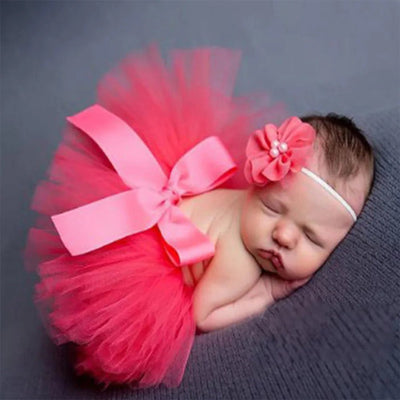 Fluffy Flower Tutu Set Baby Pink Tutu Skirt with Headband Cake Smash Outfit Newborn Photo Props Infant Princess Clothes - Tiny Treasure Boutik