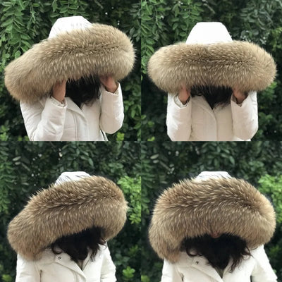 Fur Collar Women Winter Natural Raccoon Fur Collar Female Coat Hood Fur Decor Collar Real Fur Scarf Shawl Furry Fur Collar Scarf - Tiny Treasure Boutik