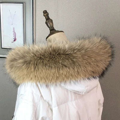 Fur Collar Women Winter Natural Raccoon Fur Collar Female Coat Hood Fur Decor Collar Real Fur Scarf Shawl Furry Fur Collar Scarf - Tiny Treasure Boutik