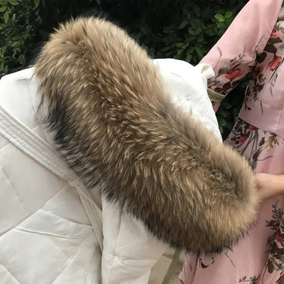 Fur Collar Women Winter Natural Raccoon Fur Collar Female Coat Hood Fur Decor Collar Real Fur Scarf Shawl Furry Fur Collar Scarf - Tiny Treasure Boutik