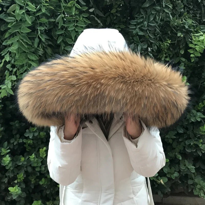 Fur Collar Women Winter Natural Raccoon Fur Collar Female Coat Hood Fur Decor Collar Real Fur Scarf Shawl Furry Fur Collar Scarf - Tiny Treasure Boutik