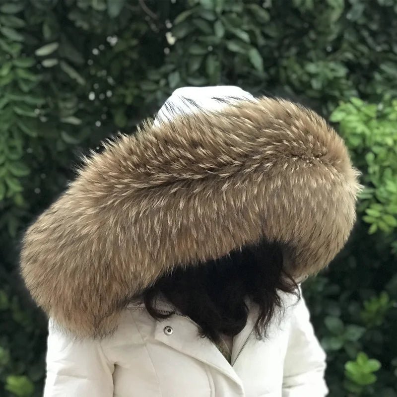 Fur Collar Women Winter Natural Raccoon Fur Collar Female Coat Hood Fur Decor Collar Real Fur Scarf Shawl Furry Fur Collar Scarf - Tiny Treasure Boutik