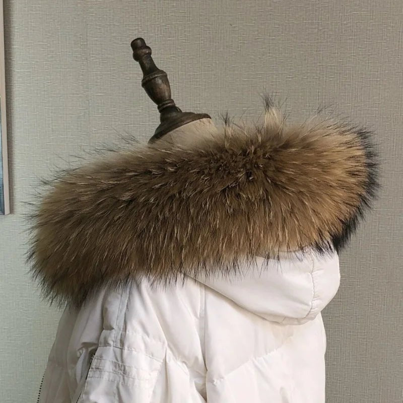 Fur Collar Women Winter Natural Raccoon Fur Collar Female Coat Hood Fur Decor Collar Real Fur Scarf Shawl Furry Fur Collar Scarf - Tiny Treasure Boutik