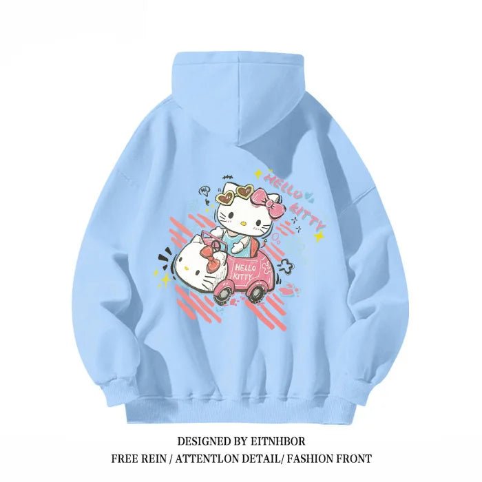 Hello Kitty Hooded Sweatshirt American Niche Fun Graffiti Cartoon Anime Women'S Autumn and Winter Loose Fit Slimming Jacket - Tiny Treasure Boutik