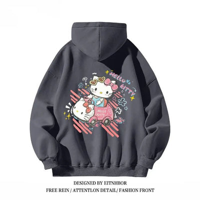 Hello Kitty Hooded Sweatshirt American Niche Fun Graffiti Cartoon Anime Women'S Autumn and Winter Loose Fit Slimming Jacket - Tiny Treasure Boutik