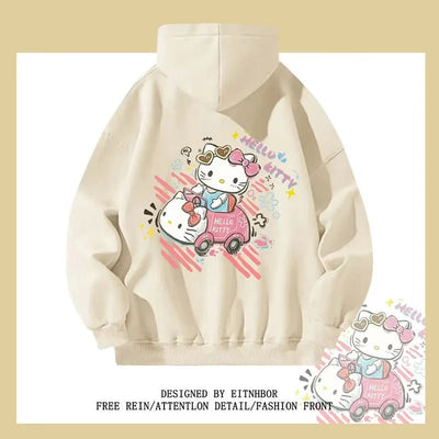 Hello Kitty Hooded Sweatshirt American Niche Fun Graffiti Cartoon Anime Women'S Autumn and Winter Loose Fit Slimming Jacket - Tiny Treasure Boutik