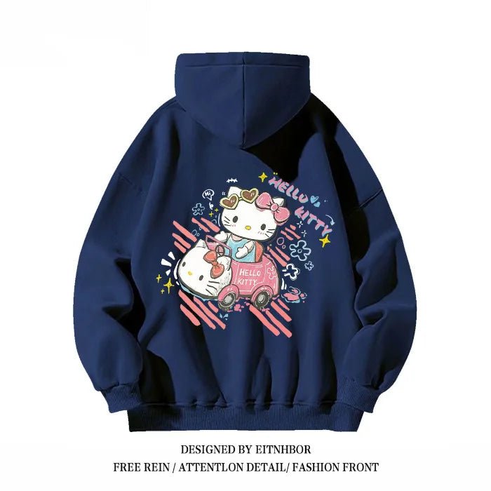 Hello Kitty Hooded Sweatshirt American Niche Fun Graffiti Cartoon Anime Women'S Autumn and Winter Loose Fit Slimming Jacket - Tiny Treasure Boutik