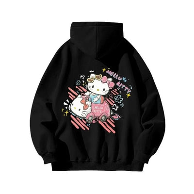 Hello Kitty Hooded Sweatshirt American Niche Fun Graffiti Cartoon Anime Women'S Autumn and Winter Loose Fit Slimming Jacket - Tiny Treasure Boutik